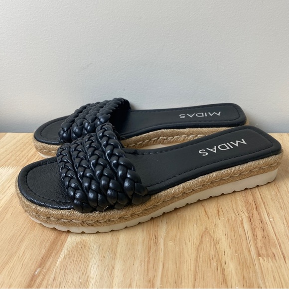 MIDAS "Shelles" Black Plaited Leather Slip On Sandals Slides Size 39 RRP $190 - Picture 4 of 11
